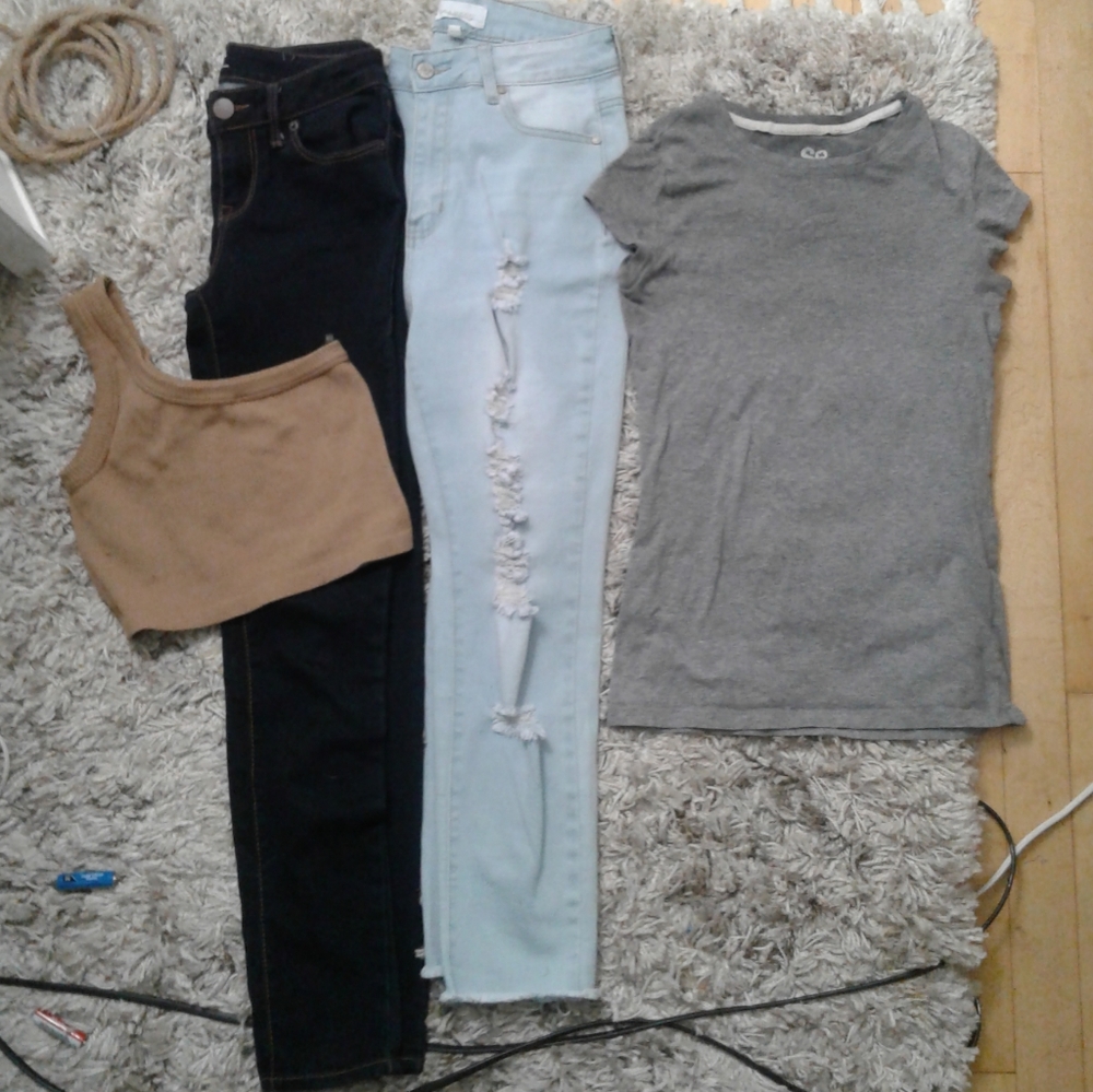 Women 2 pair jeans, 1 T- shirt, and 1 summer crop top